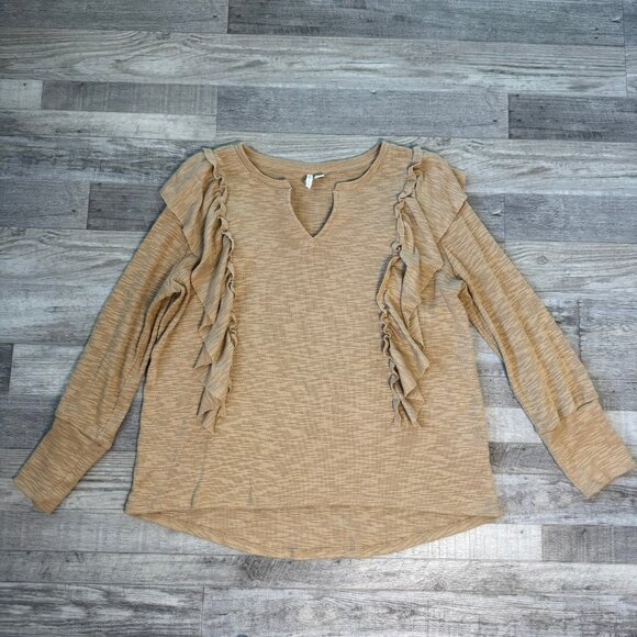 Cato beige long sleeve ruffle front sweater size large E14 - Picture 1 of 7
